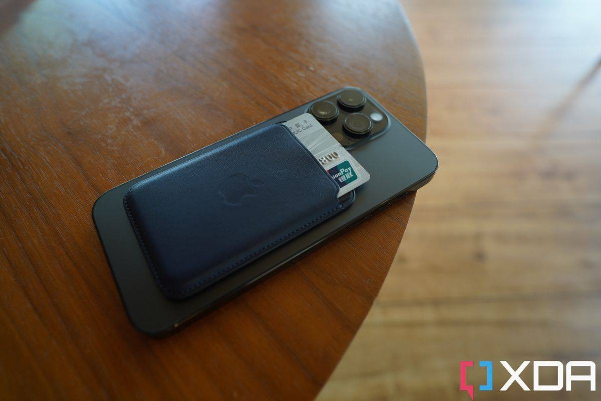 Apple MagSafe Leather Wallet attached to iPhone