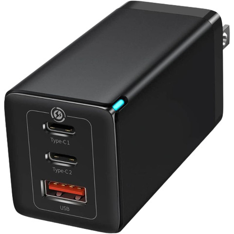 A render of the Baseus 65W PD GaN charger in black color.