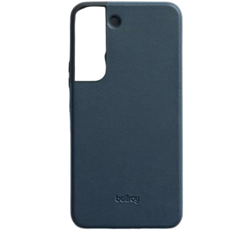 A render of the Bellroy leather case for Galaxy S22 in a navy color.