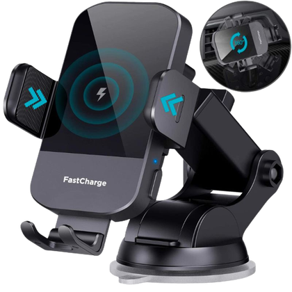 A render showing the CHGeek 15W wireless car charger in black color.