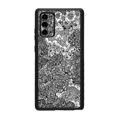 A render showing the dbrand Grip case installed on a Samsung Galaxy Note 20.