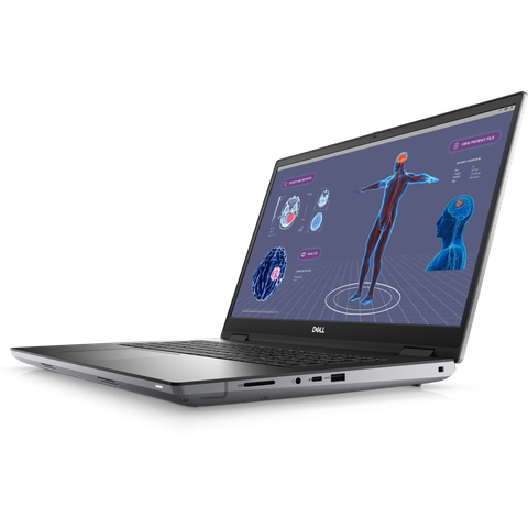 Angled front view of the Dell Precision 7780 laptop facing left