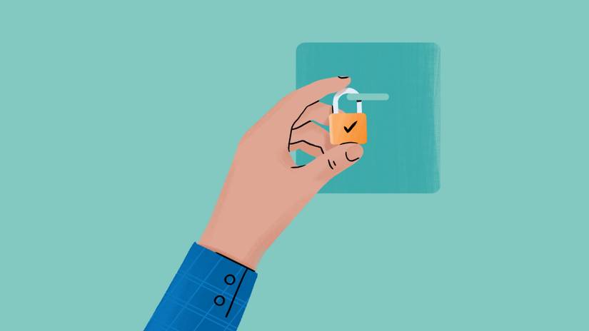 There is a drawing of hand holding a lock