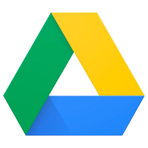 A render of Google Drive logo with three intersecting lines in yellow, green, and blue forming a triangle.