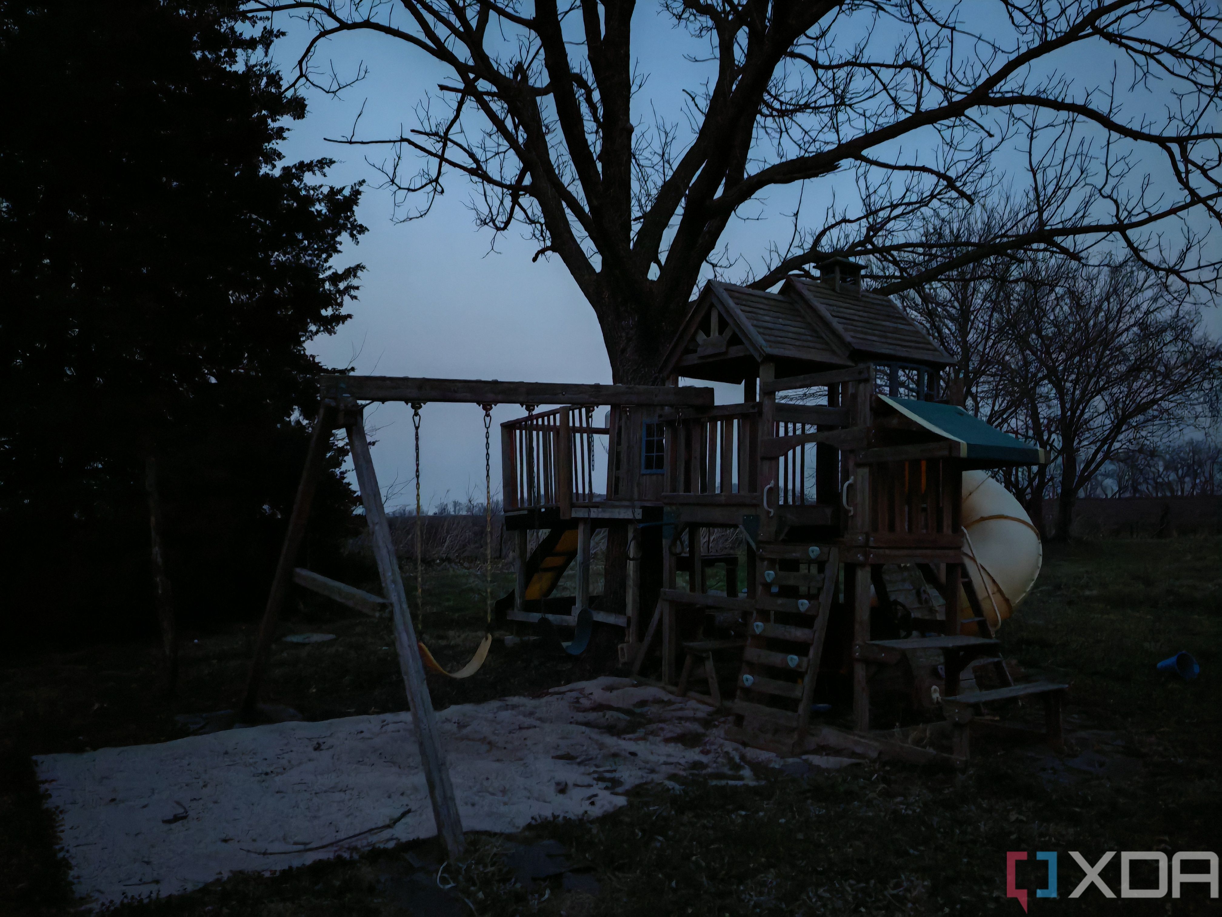 Photo of a playset at night