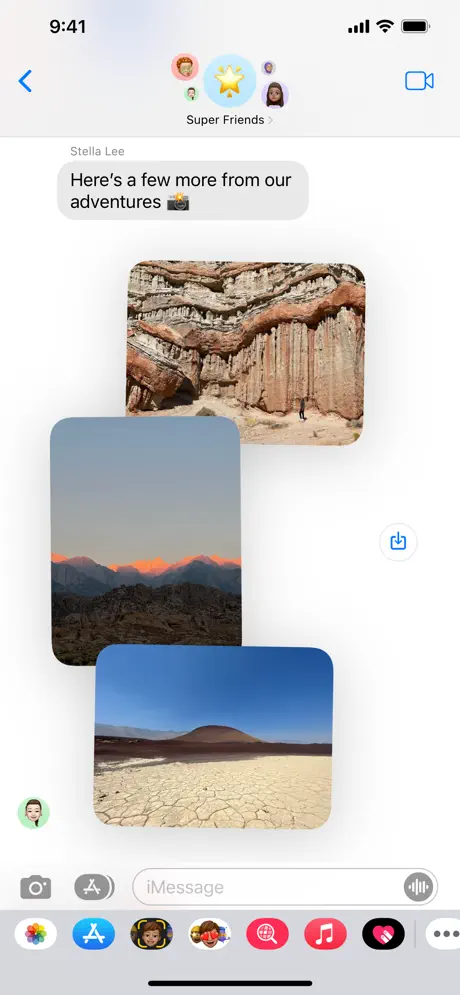 A screenshot showing an iMessage conversation window with some photos.