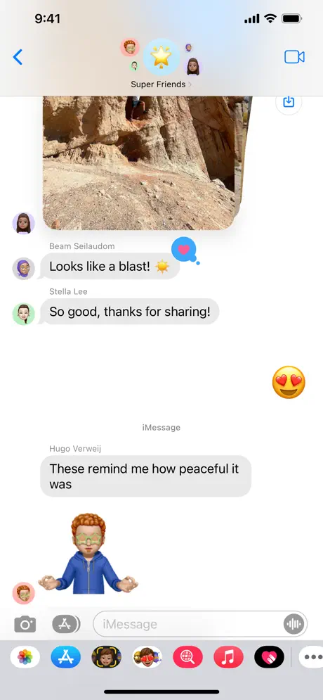 A screenshot showing an iMessage conversation window with a bunch of texts and an image.