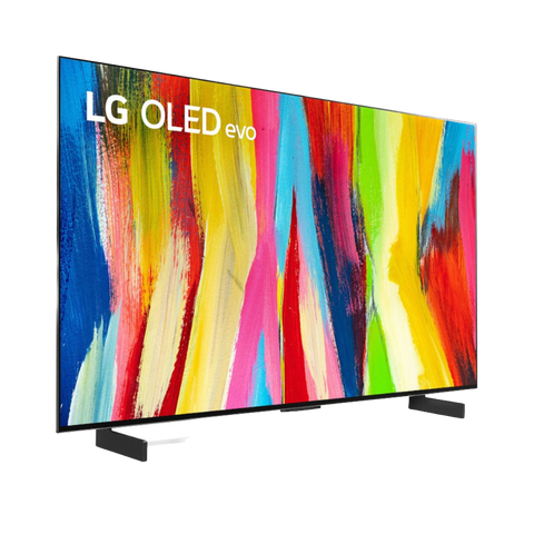 LG C2 television with rainbow pattern on screen