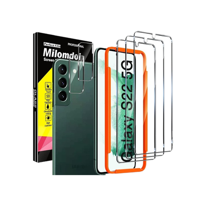 Milomdoi Tempered Glass for Galaxy S22 on transparent background.
