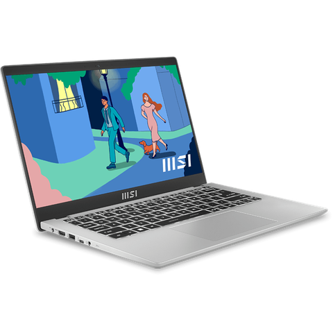 Angled front view of the MSI Modern 14 laptop facing right