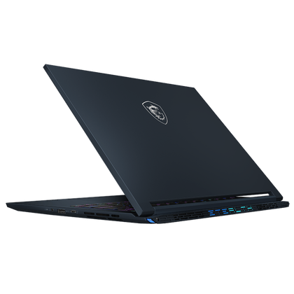 Angled rear view of the MSI Stealth 14 Studio facing left