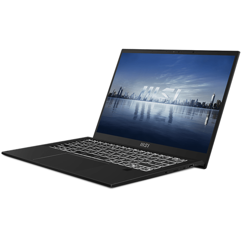 Angled front view of the MSI Summit E14 Flip Evo laptop facing left