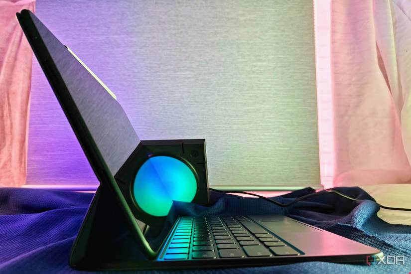 OnePlus Pad from the side while on the keyboard accessory
