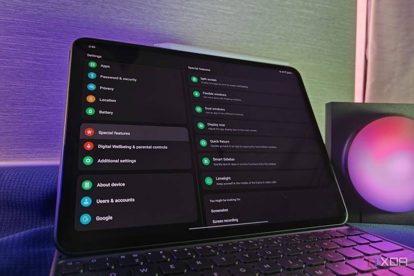 OnePlus Pad showing Special Features in the setting screen 