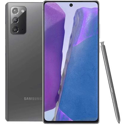 A render showing both front and back of the Samsung Galaxy Note 20 with a stylus next to it.
