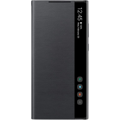 A render showing the Samsung S-view flip case with Note 20's interface peeking through the clear window.