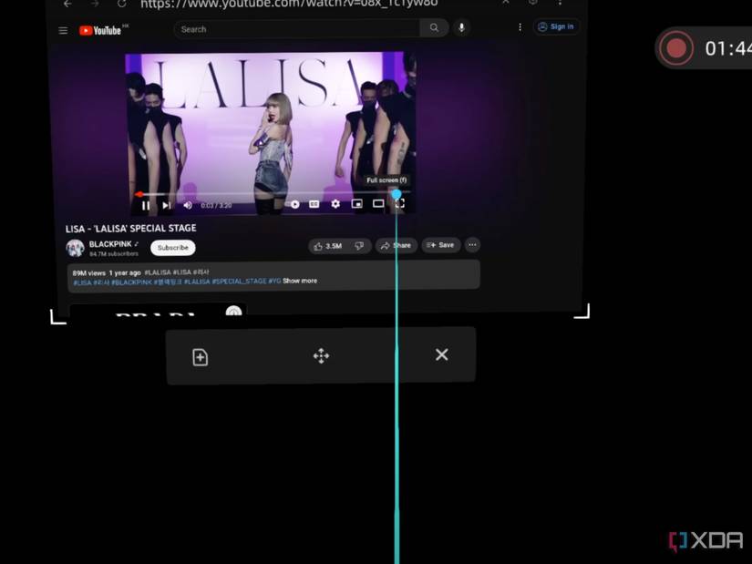 I can project a YouTube video playing "further away" in virtual space
