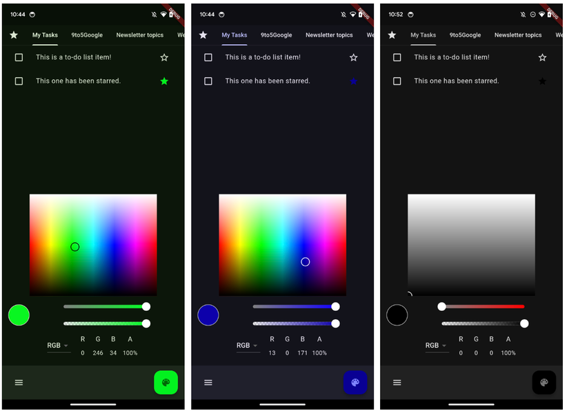 Material You Android 14 Dark Mode showing off new Material You color combinations