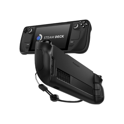 Spigen Rugged Armor Protective Case for Steam Deck on transparent background.