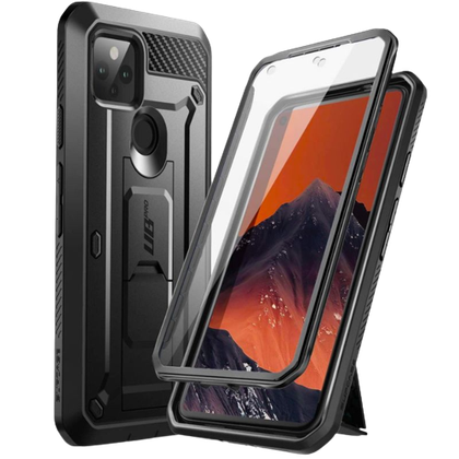 A render of the SUPCASE UB Pro case in black color installed on a Google Pixel 5.