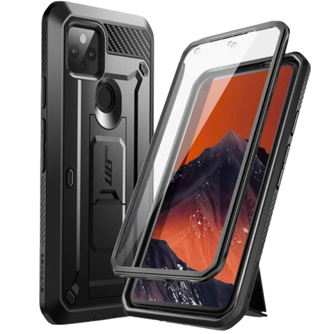 A render of the SUPCASE UB Pro case in black color installed on a Google Pixel 5.