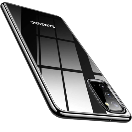 A render showing the TORRAS ultra-thin clear case installed on black-color Galaxy Note 20.