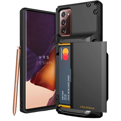 A render showing the VRS Design Damda Glide Pro case installed on a Galaxy Note 20.