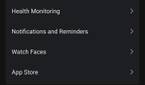 Zepp companion app screenshot of the watch settings