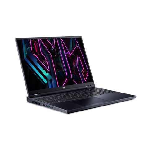 Angled front view of the Acer Predator Helios 16 facing right