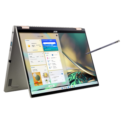 Angled view of the Acer Spin 5 in tent mode facing right