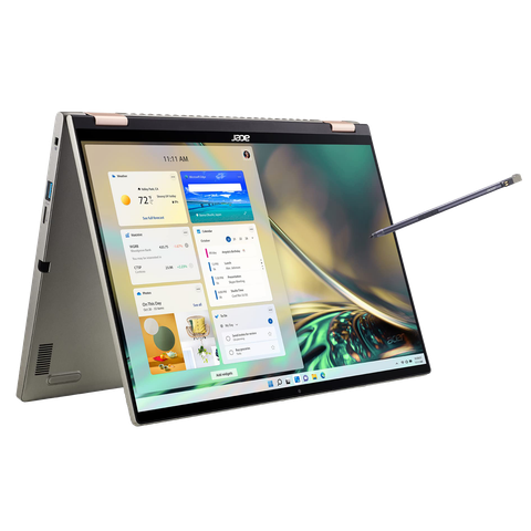 Angled view of the Acer Spin 5 in tent mode facing right