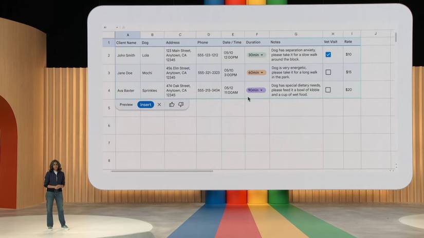AI generated table in Google Sheets