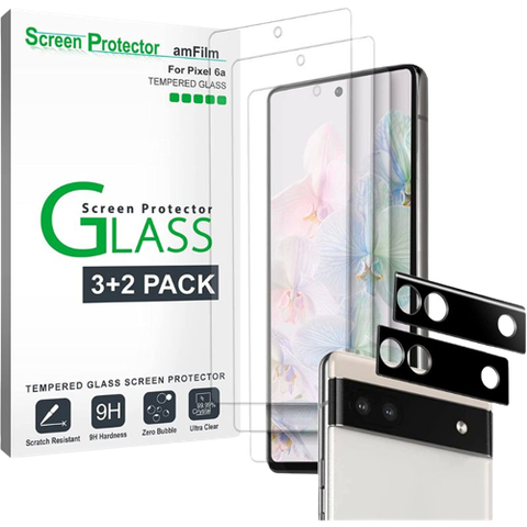 A render of the amFilm glass protector for Pixel 6a.
