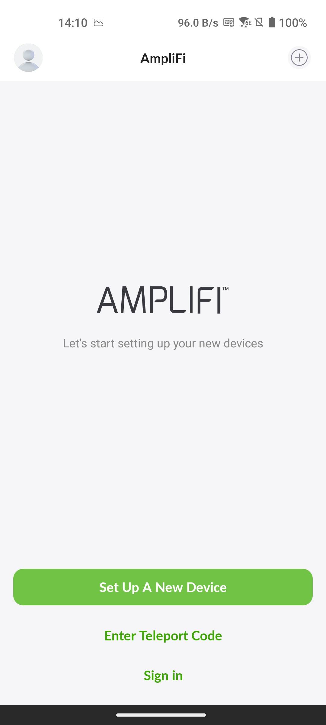 The AmpliFi app welcome screen