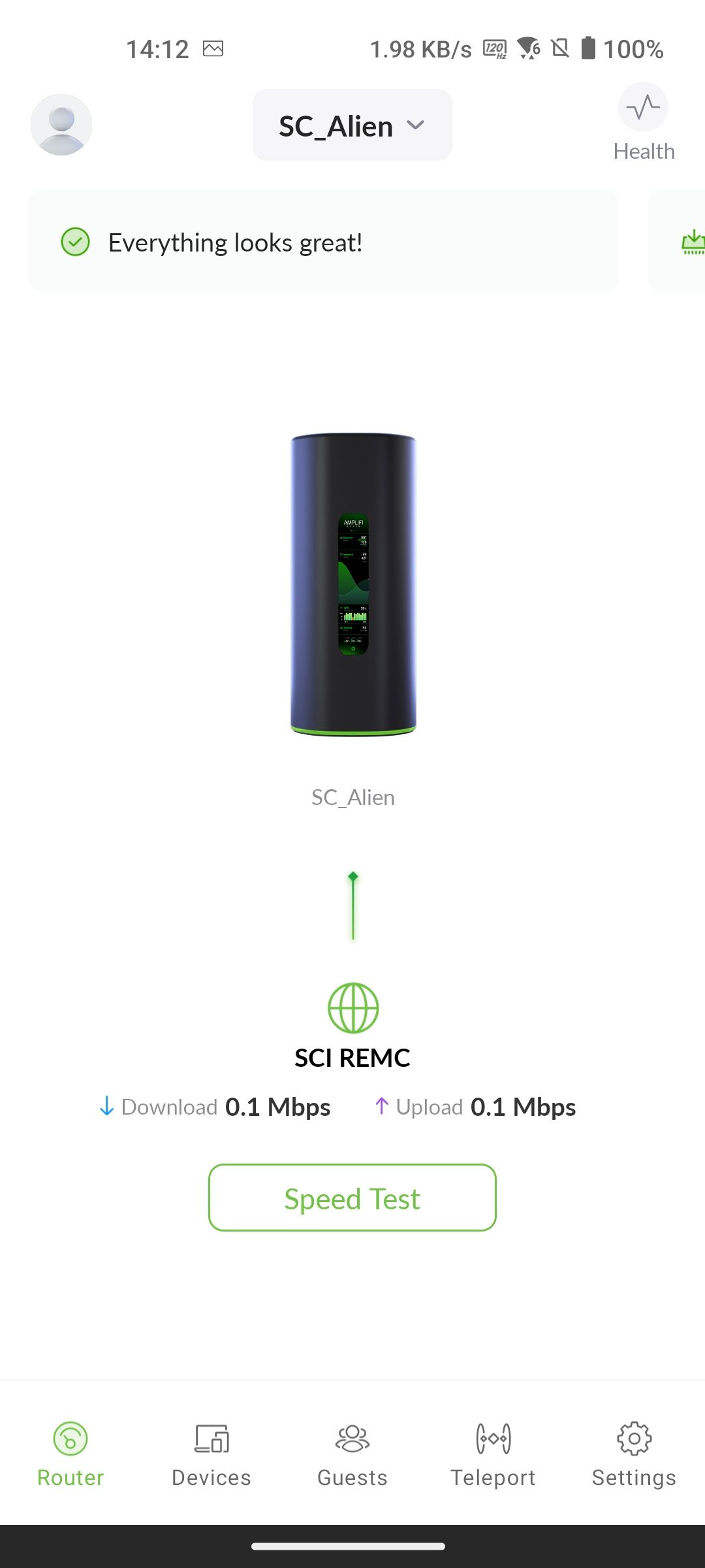 Home screen of the AmpliFi app