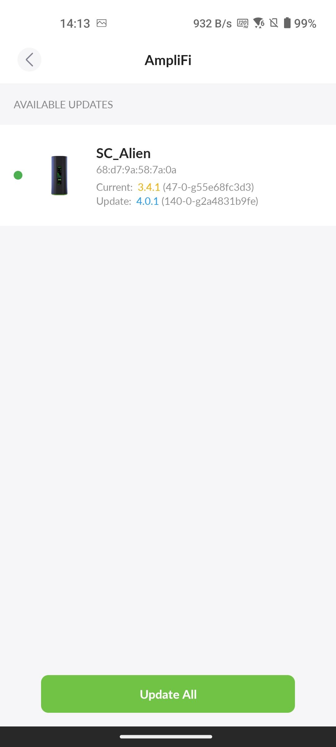 AmpliFi app informing about an available update