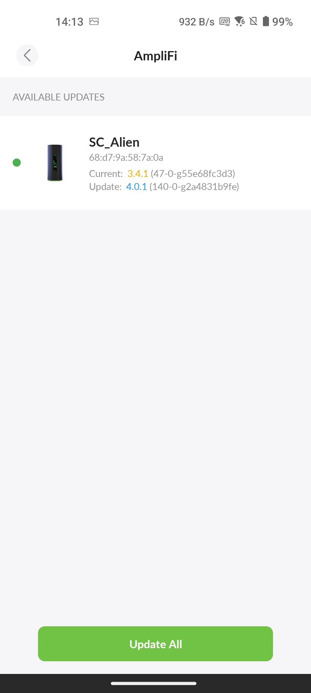 AmpliFi app informing about an available update