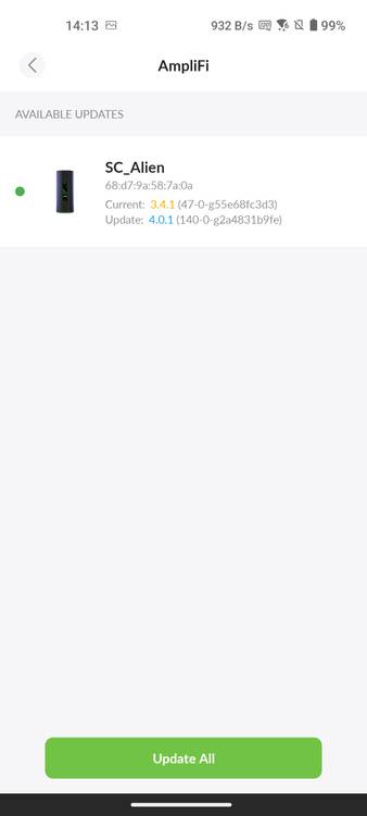 AmpliFi app informing about an available update