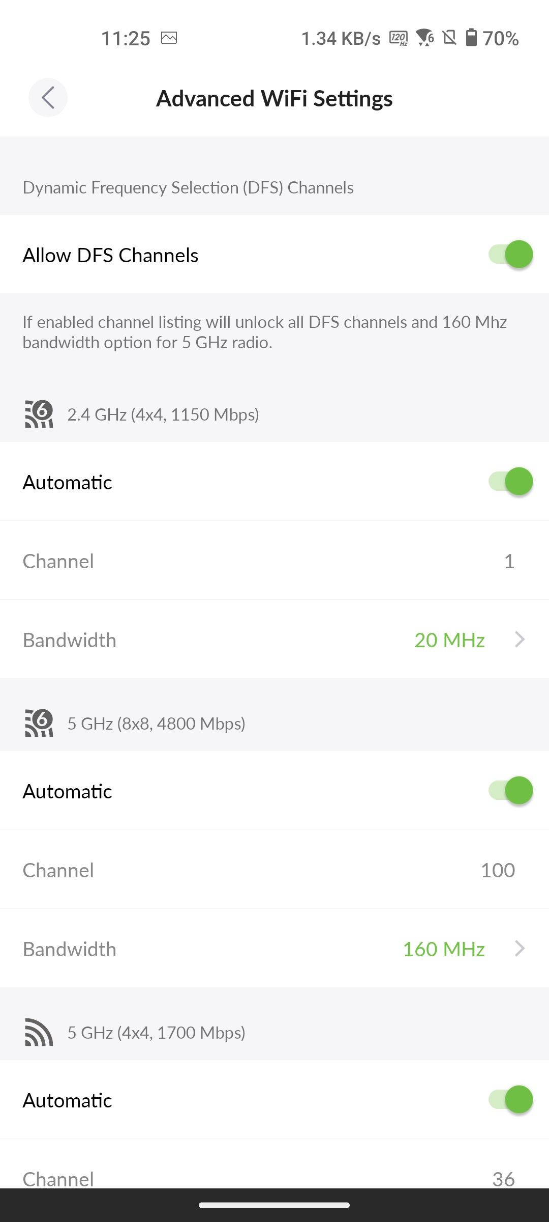 AmpliFi Alien allows users to change the preferred channel and bandwidth