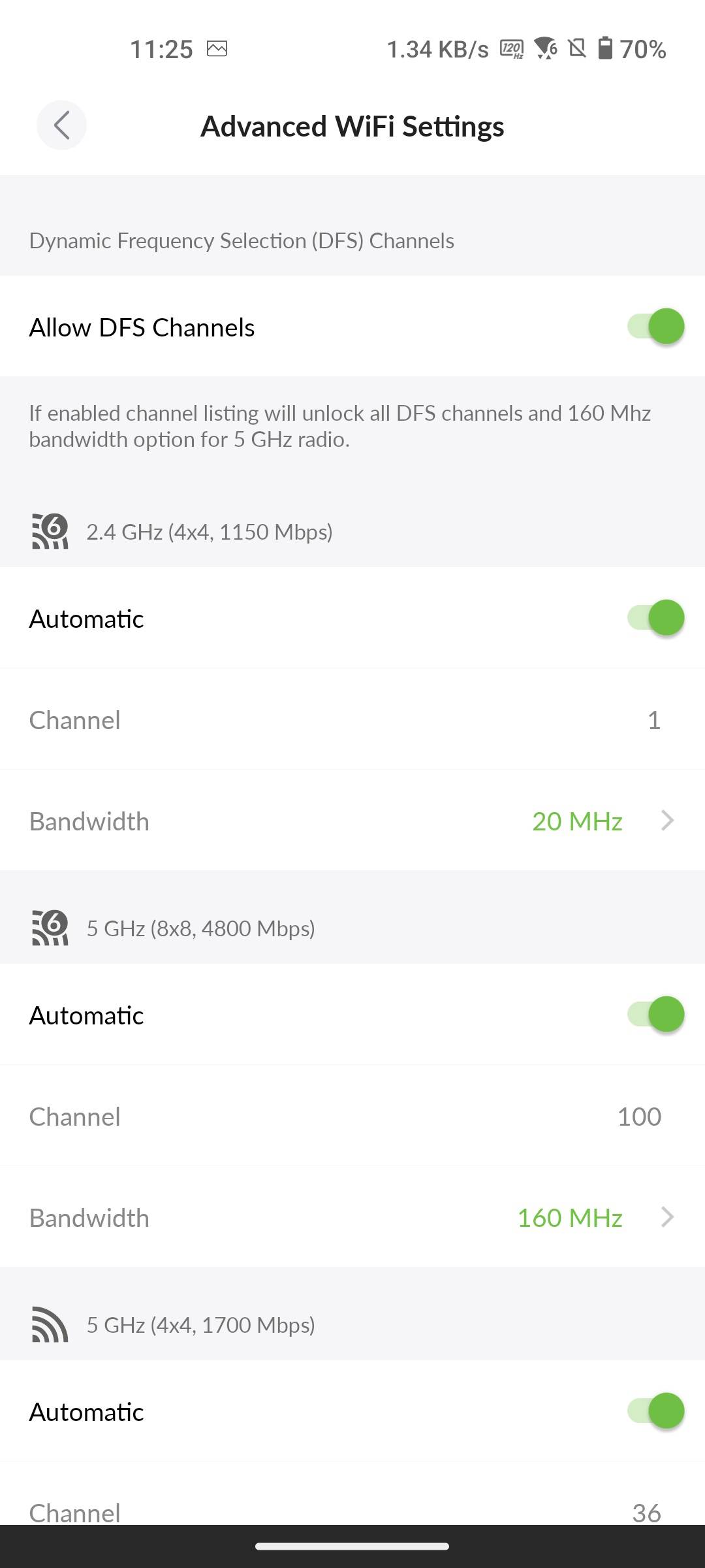 AmpliFi Alien allows users to change the preferred channel and bandwidth