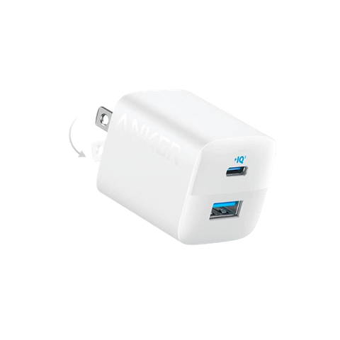 A render of the Anker 323 charger in white color with two USB ports.