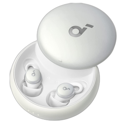 The Anker Soundcore Sleep A10 earbuds inside the charging case.