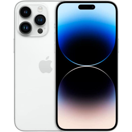 A render showing the front and back of the iPhone 14 Pro Max in silver color.