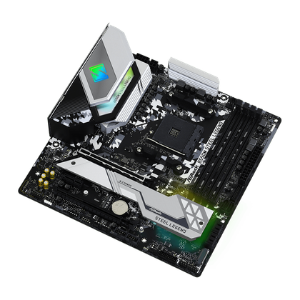 ASRock B550M Steel Legend motherboard render angled