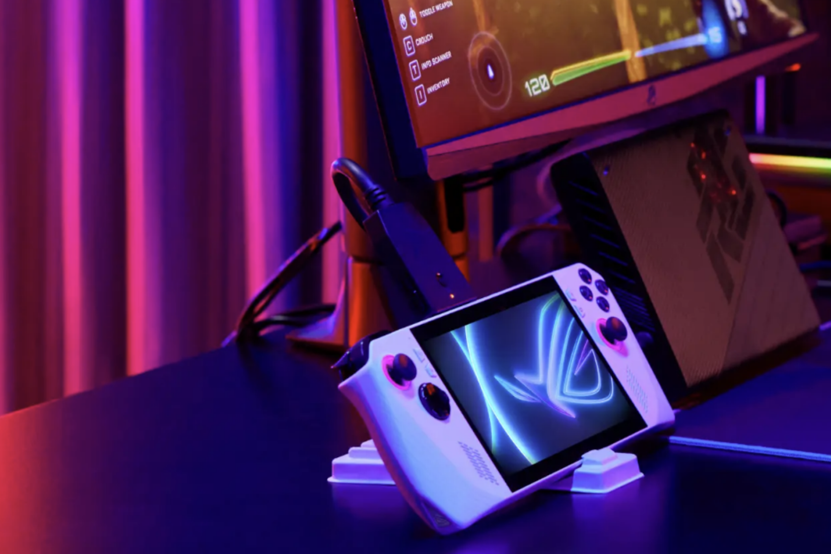 The Asus ROG Ally in a dock