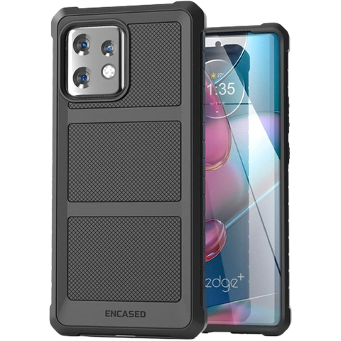 A render showing the Encased Falcon Armor for Moto Edge+ in gray color.