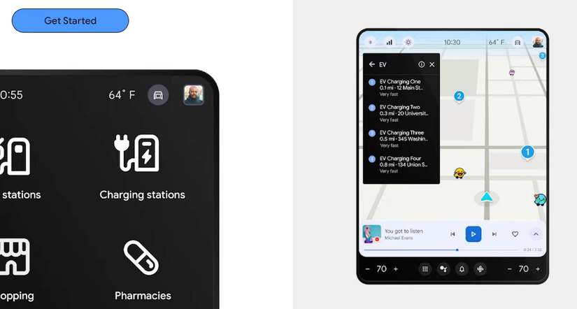 An image showing the Waze app locating EV charging stations.