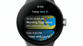 GIF showing Google Calendar for Wear OS on a Pixel Watch.