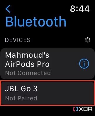 Apple Watch Bluetooth settings highlighting JBL Go 3 speaker