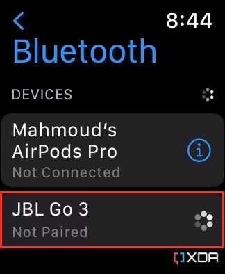 Apple Watch Bluetooth settings highlighting JBL Go 3 speaker
